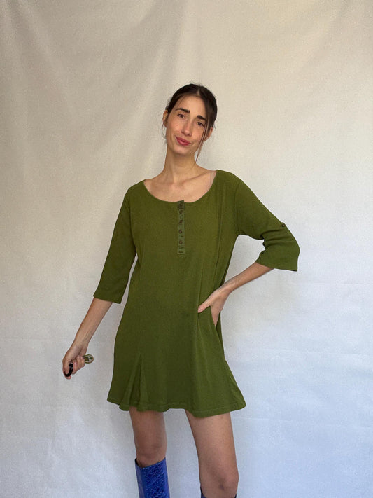 Olive Cotton Scoop Neck Dress