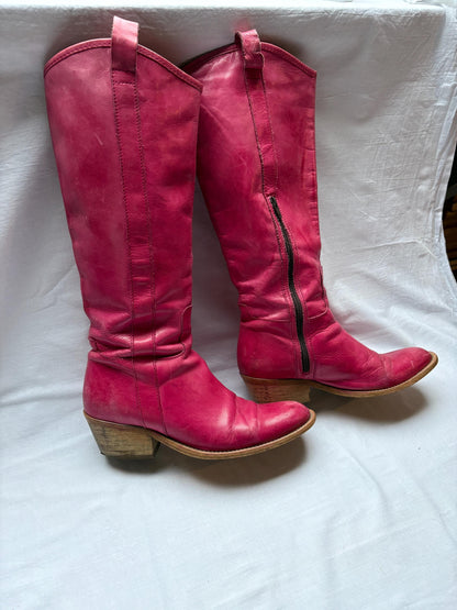 Pink Leather Boots For Statement Outfits — back view