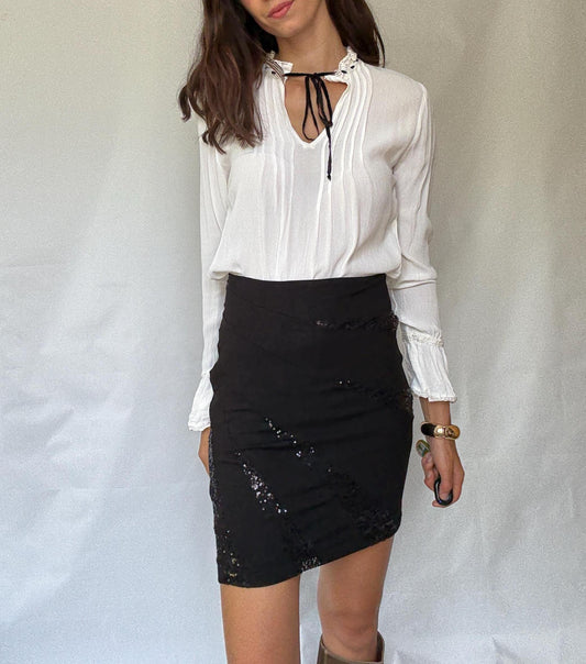 Black Sequined Accent Skirt