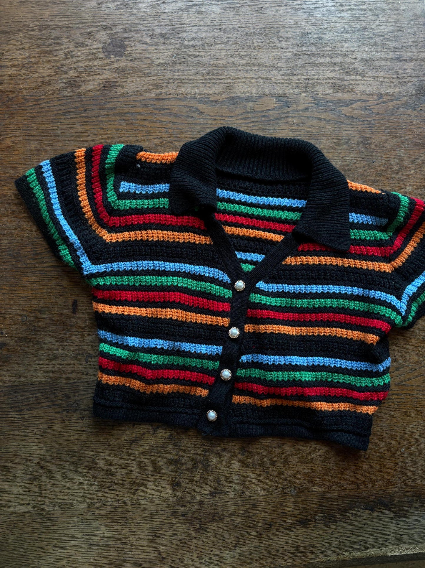 Vintage Striped Knit Cropped Polo — back view