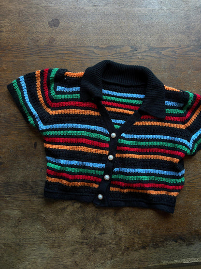 Vintage Striped Knit Cropped Polo — back view