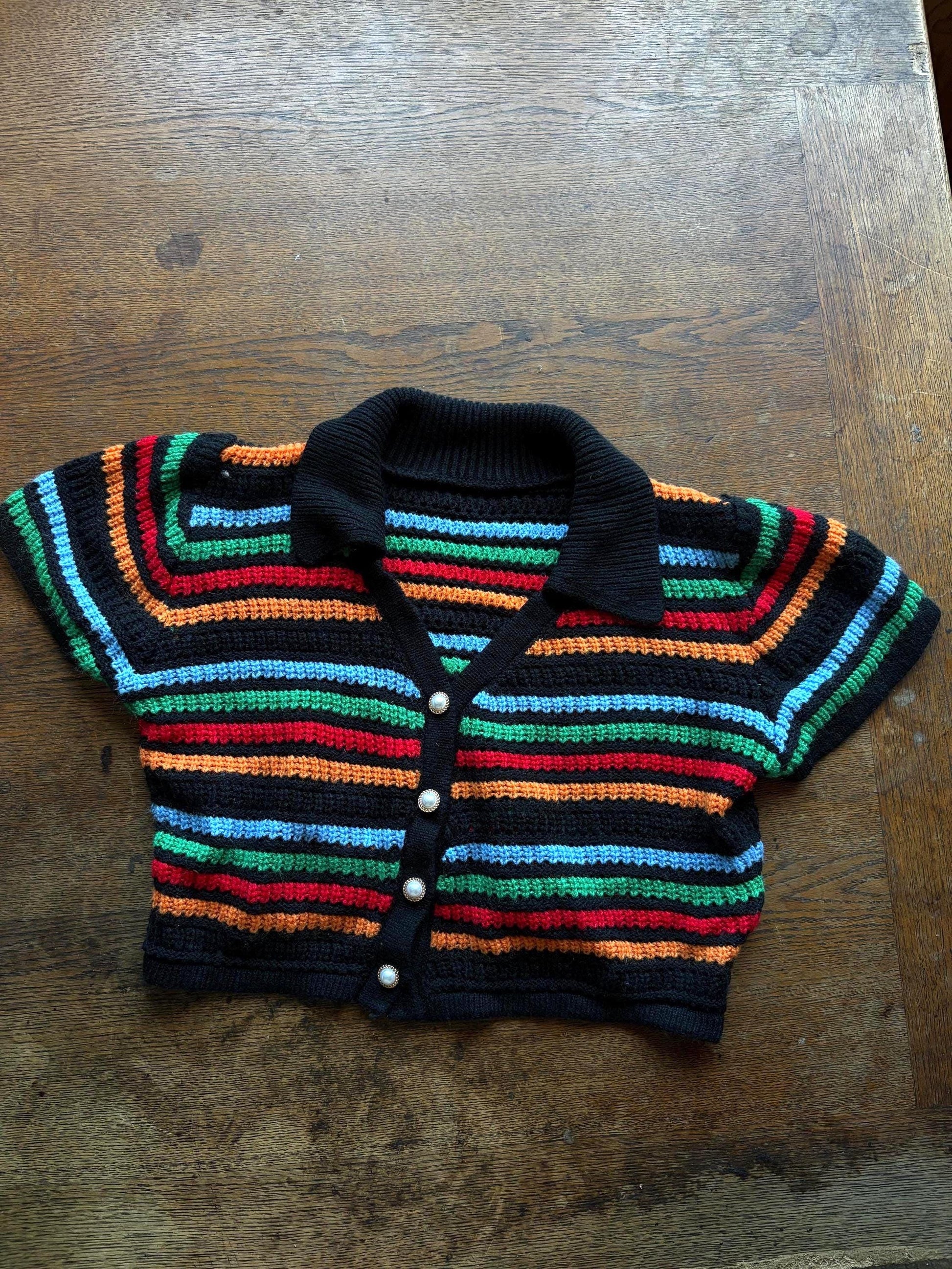 Vintage Striped Knit Cropped Polo — detail