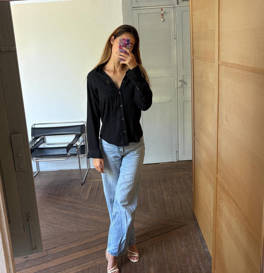 Vintage Black Corduroy Button-Up Shirt