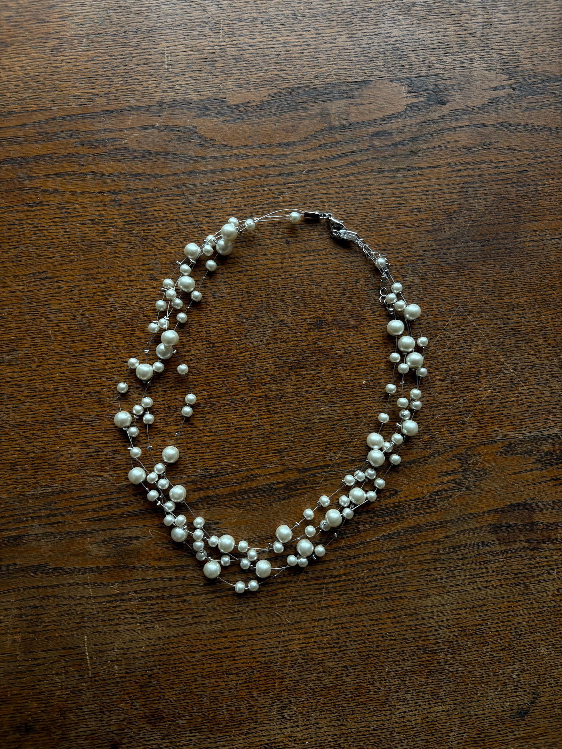 Elegant White Faux Pearl Necklace — back view