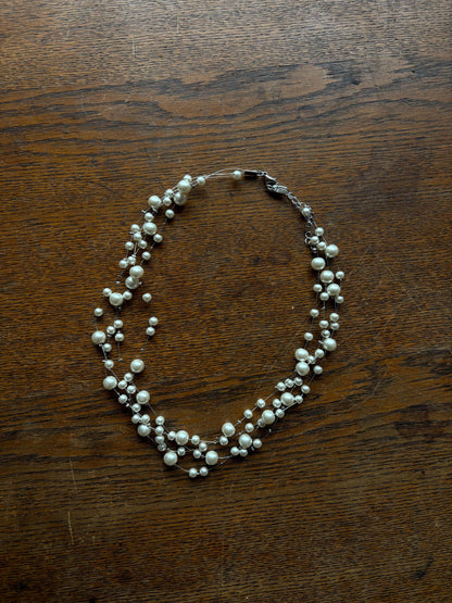 Elegant White Faux Pearl Necklace — back view