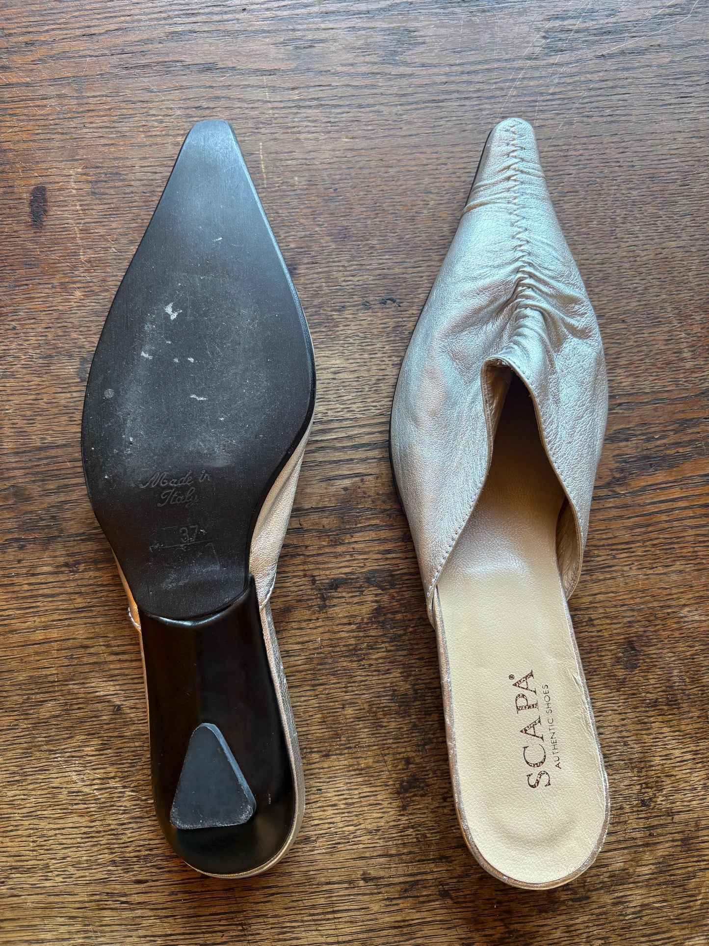Vintage Silver Pointed Toe Slip-Ons — back view