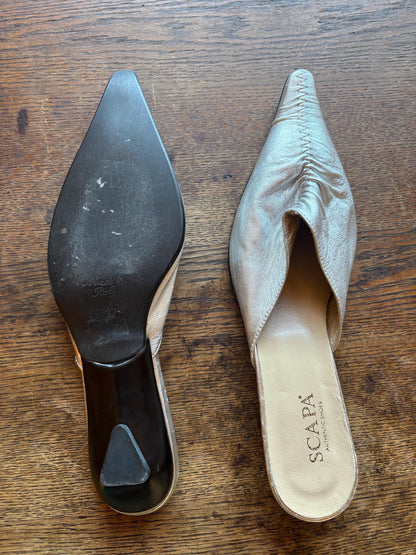 Vintage Silver Pointed Toe Slip-Ons — back view