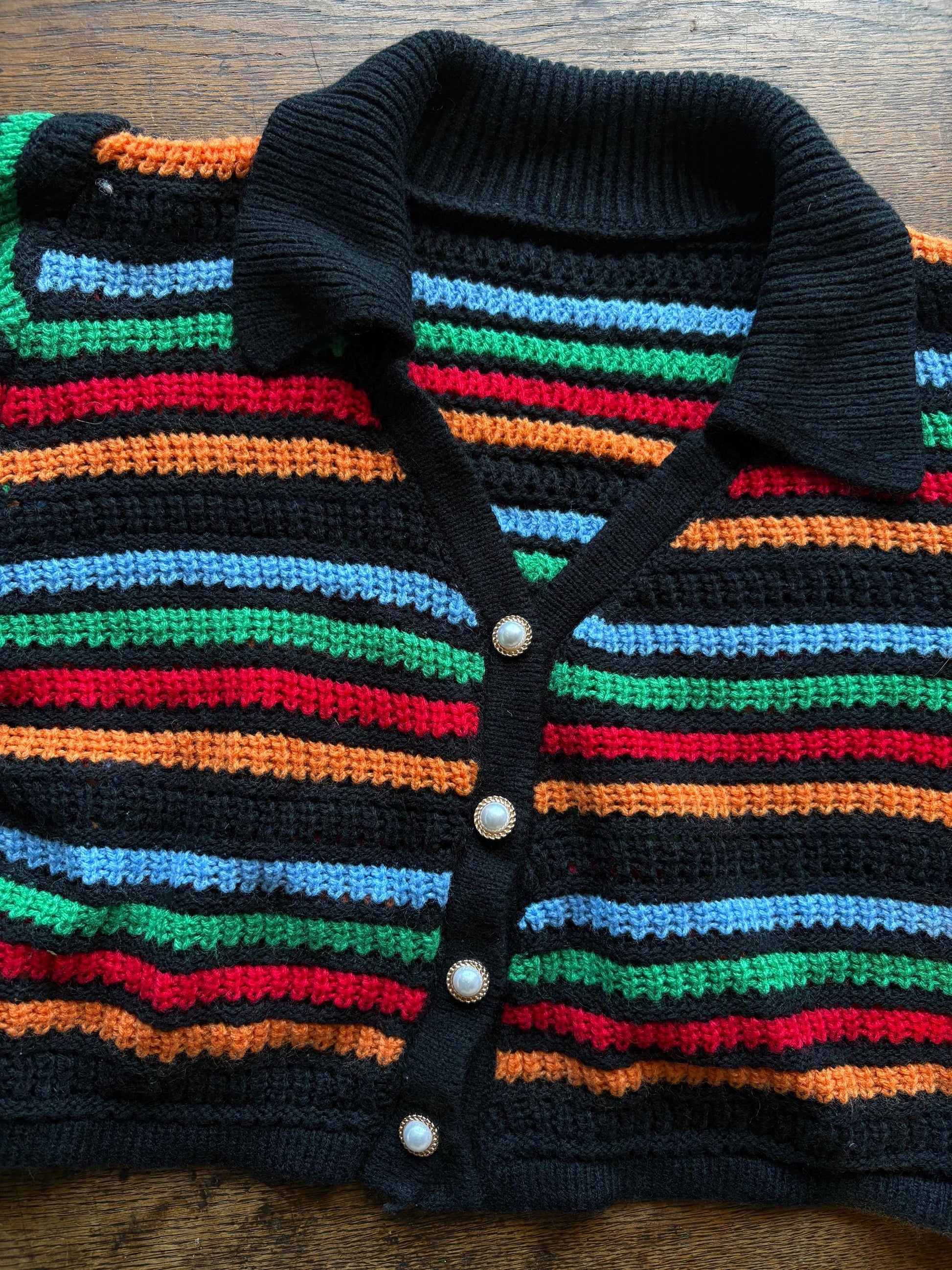Vintage Striped Knit Cropped Polo — fabric close-up