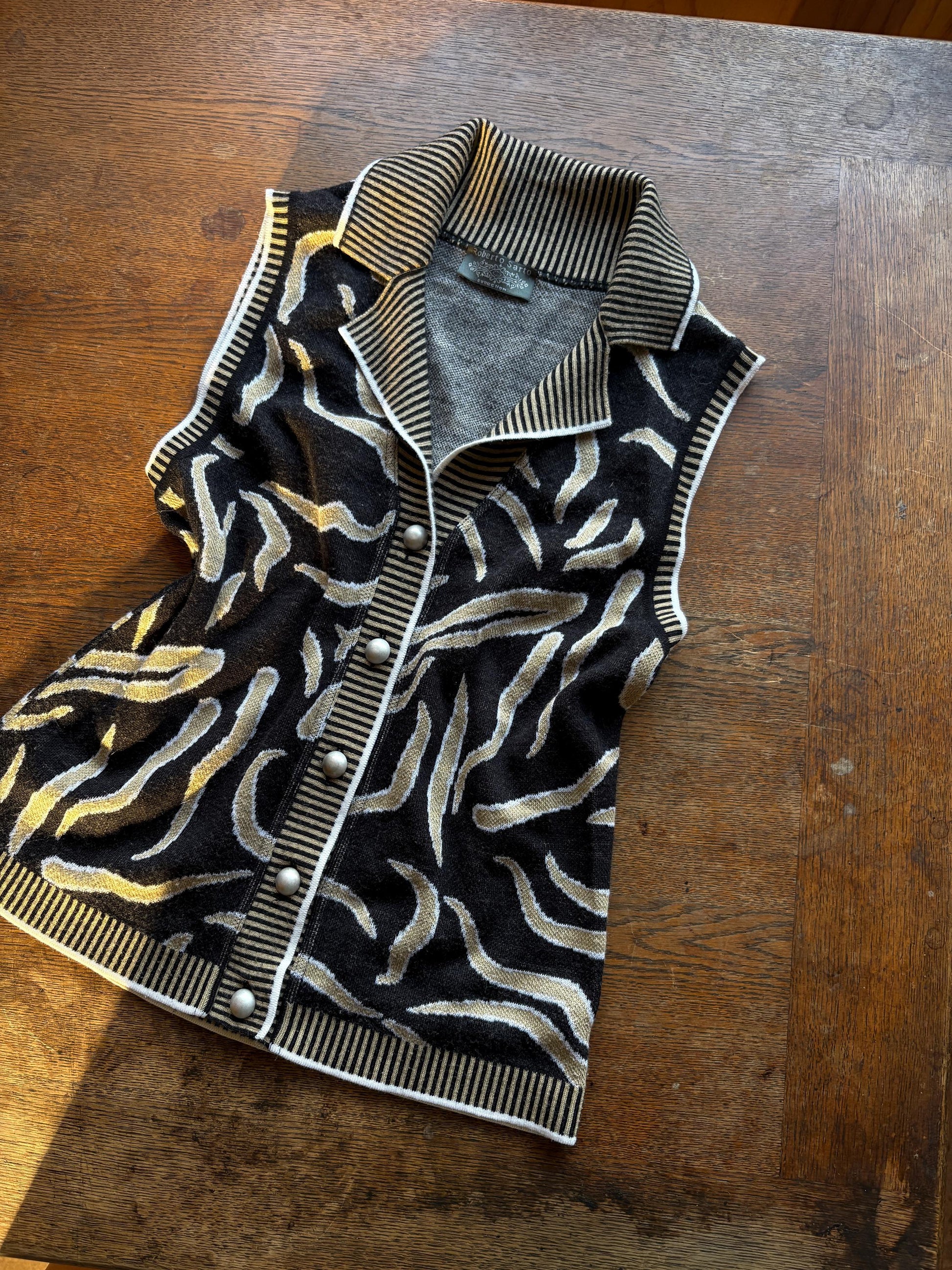 Luxury Black Beige Merino Wool Top — additional view 13