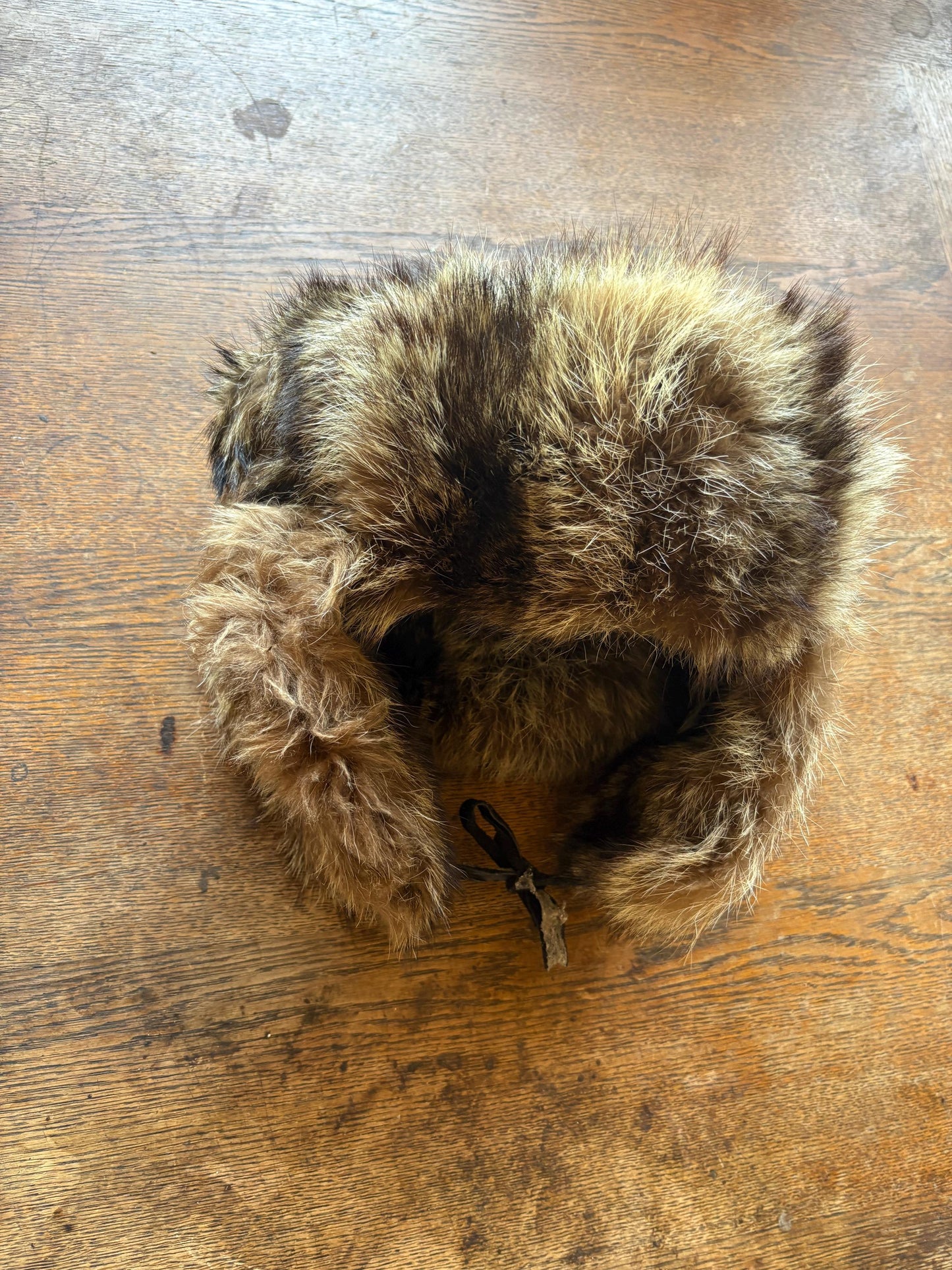 Vintage Brown Rabbit Fur Hat With Ear Flaps — detail