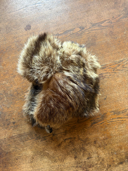 Vintage Brown Rabbit Fur Hat With Ear Flaps — fabric close-up