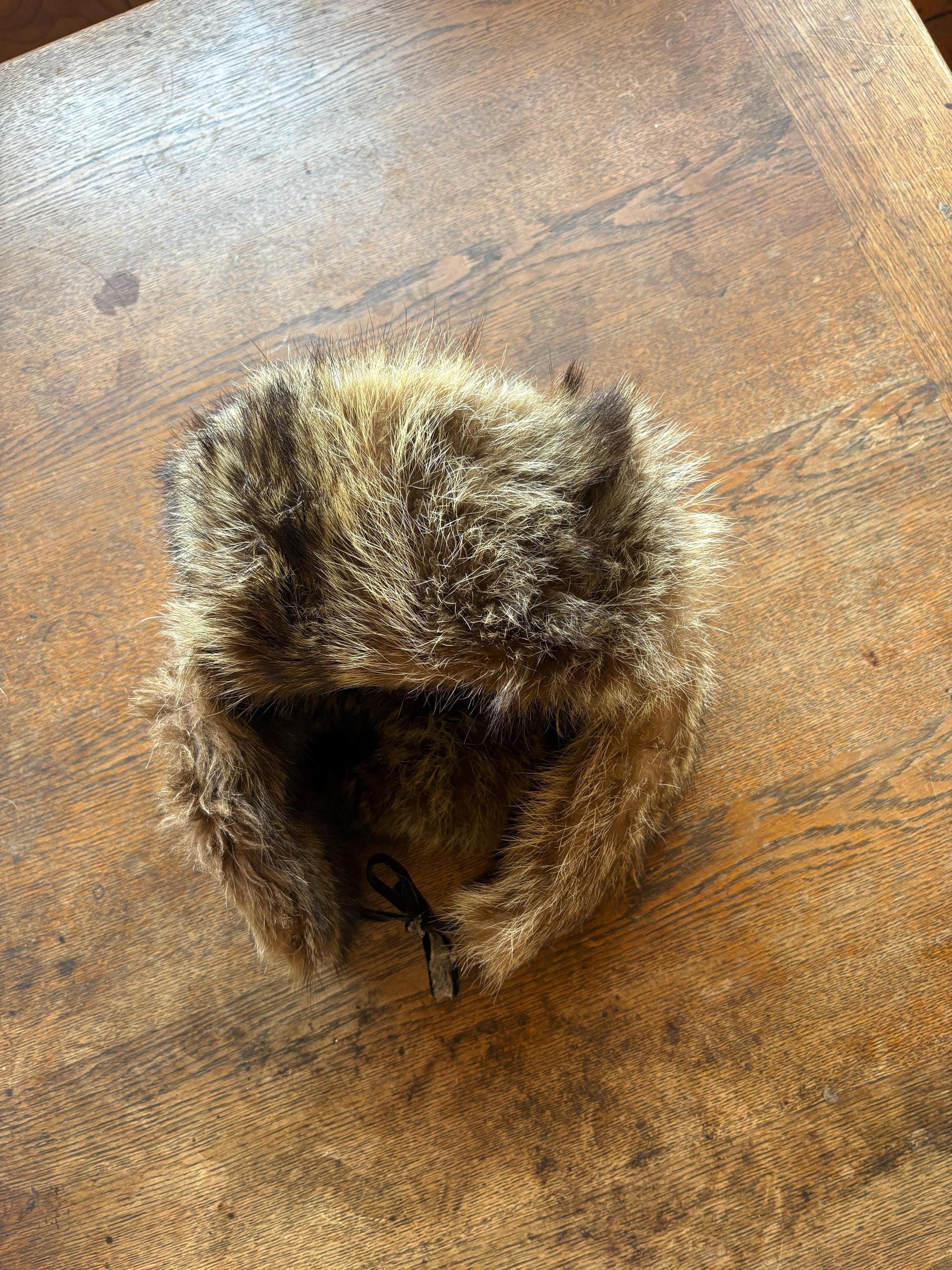 Vintage Brown Rabbit Fur Hat With Ear Flaps