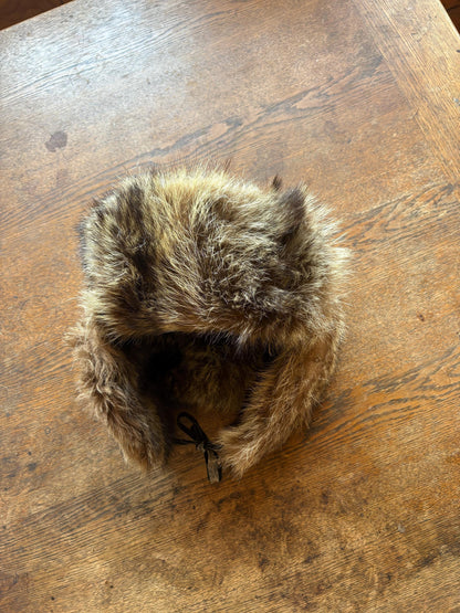 Vintage Brown Rabbit Fur Hat With Ear Flaps