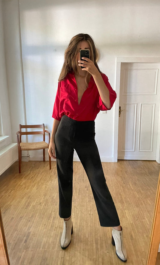 Vibrant Red Silk Oversized Blouse