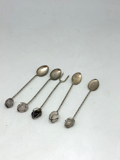 Vintage Silver Cocktail Spoons with Gemstone Ends
