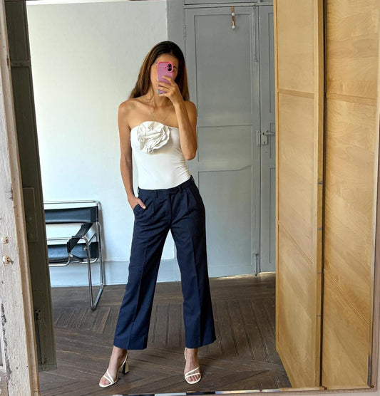 Navy Blue Tailored Wool Trousers