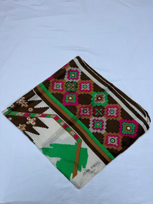 Jean Patou Silk Scarf, Bold Geometric Pattern — detail