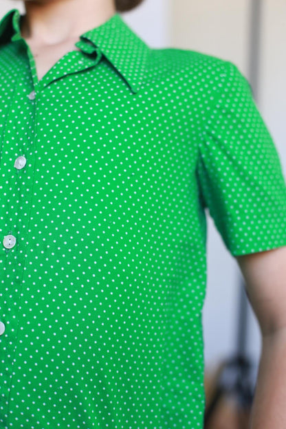 Vintage 70s Green Dotted Blouse For Kids — detail