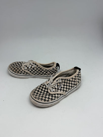 Vintage Black White Checkered Toddler Sneakers — fabric close-up