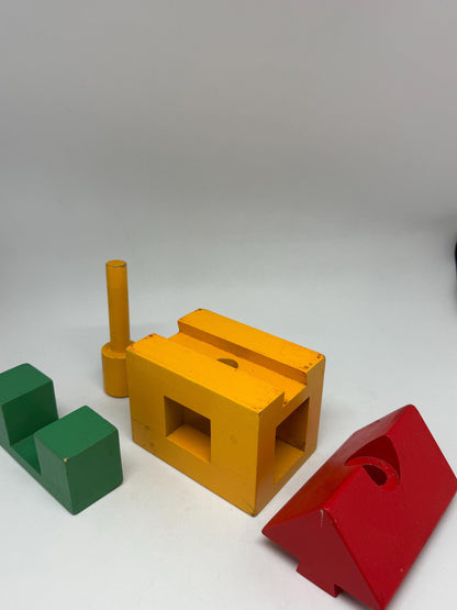 Vintage Wood House Puzzle: Yellow Base, Red Roof — additional view 5