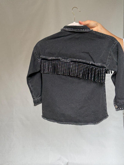 Black Denim Kids Jacket With Studded Fringe — additional view 5