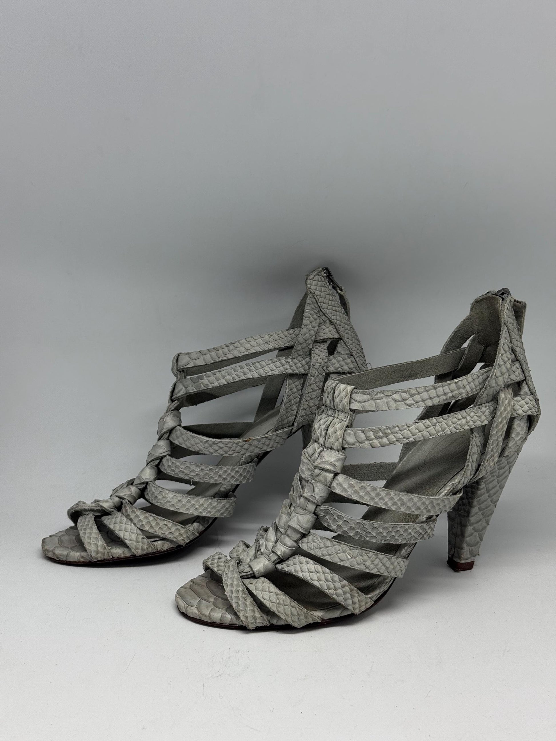Grey Snakeskin Leather Heels — back view
