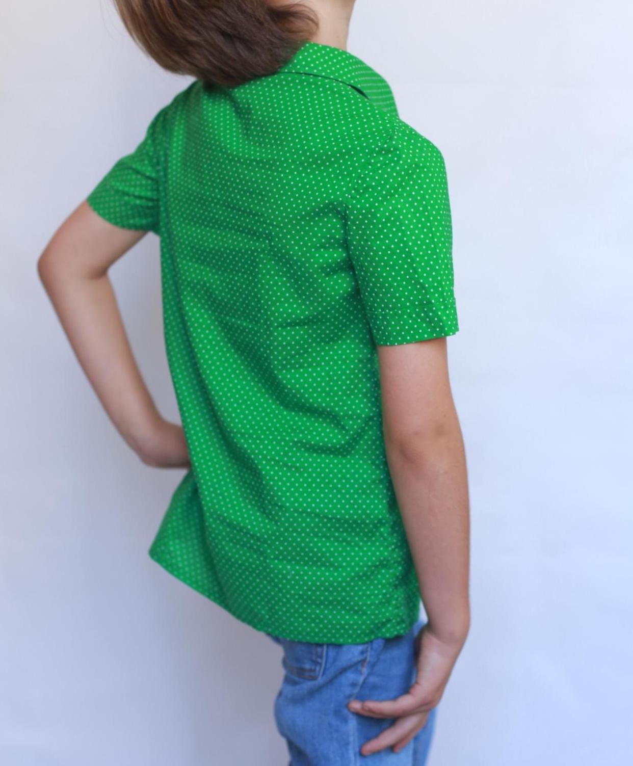 Kids Vintage retro 70s green and white dotted blouse, XXS