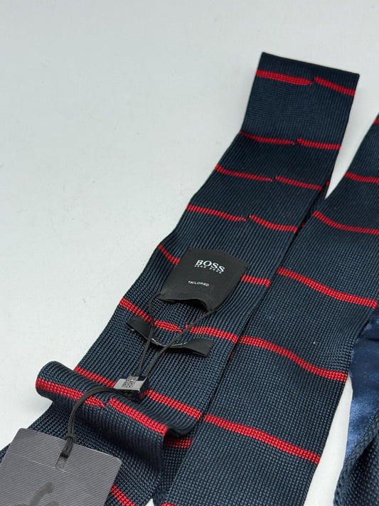 Vintage Hugo Boss Silk Tie, Navy Red Striped — detail