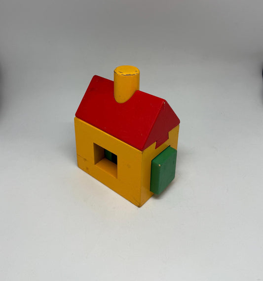 Vintage Wood House Puzzle: Yellow Base, Red Roof