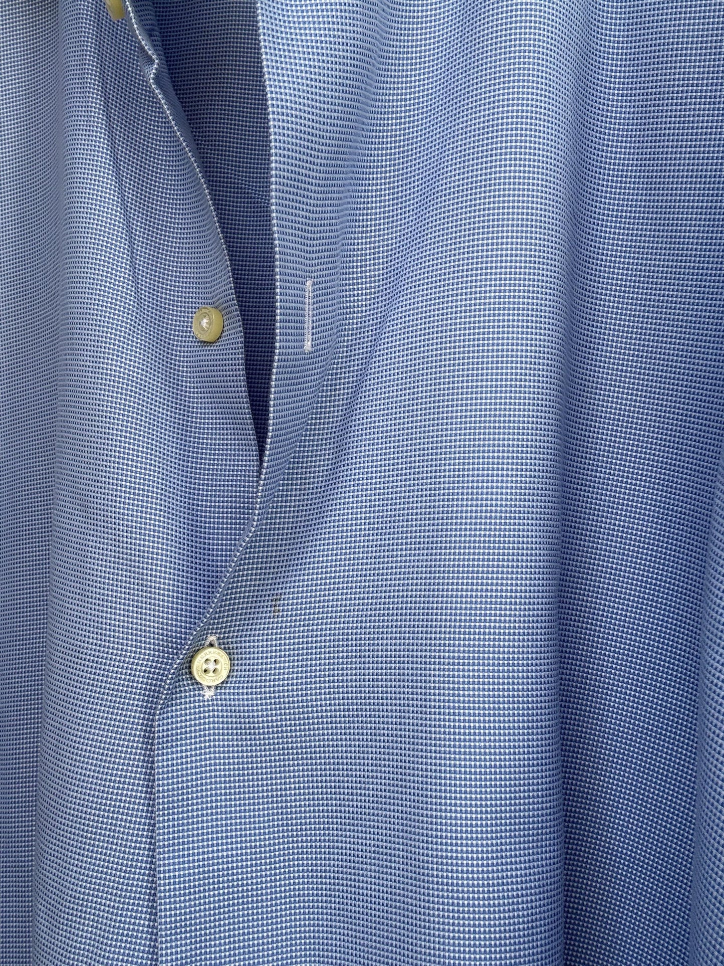 Vintage Men's Carolina Herrera blue and white button up shirt