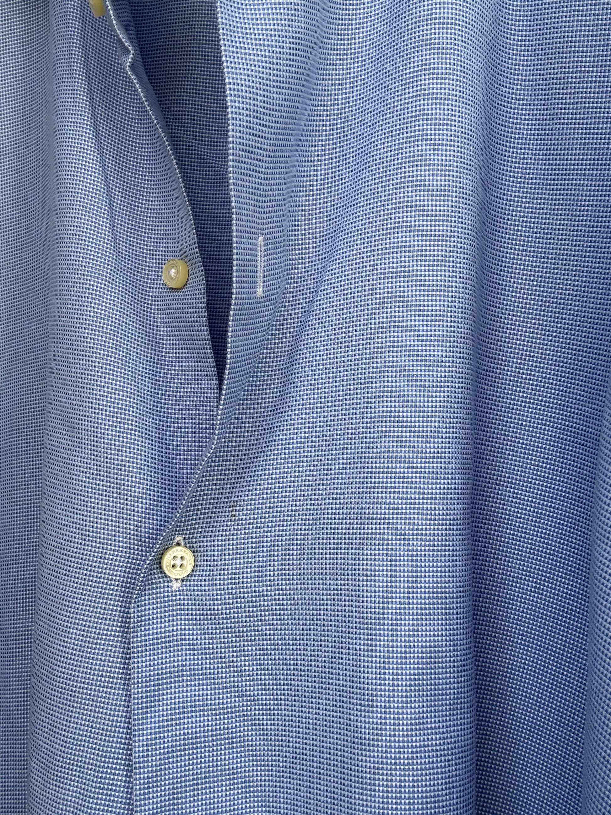 Vintage Men's Carolina Herrera blue and white button up shirt