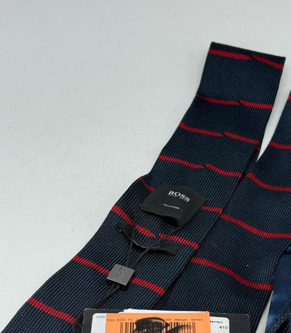 Vintage Hugo Boss Silk Tie, Navy Red Striped — back view