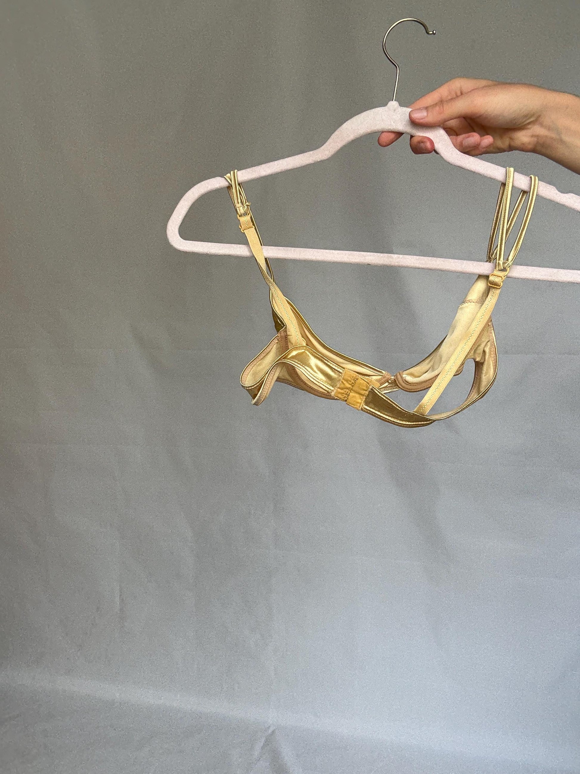 Vintage Gold Metallic Underwire Bra — fabric close-up