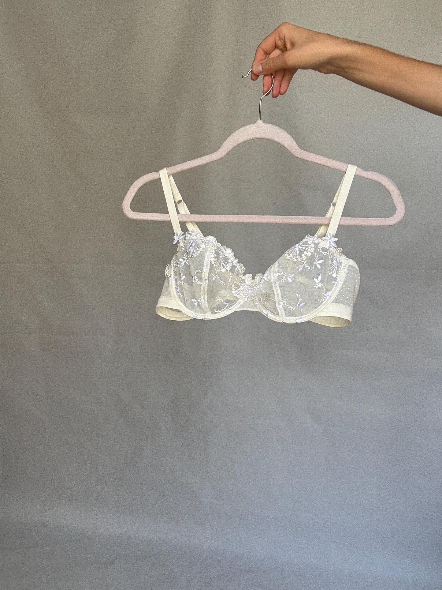 Vintage Chantelle Sheer Lace Balconette Bra — detail