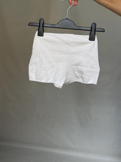 Vintage Stephane Plassier White Hipster Shorts — fabric close-up