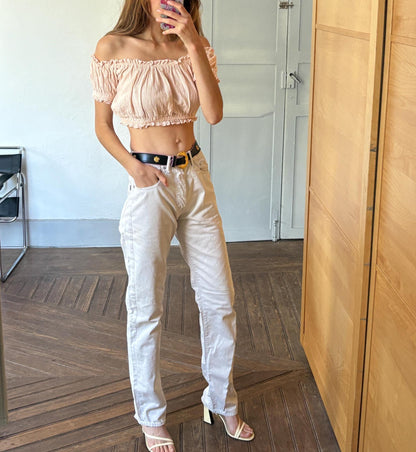 Vintage Beige Cotton Trousers, 90s Style