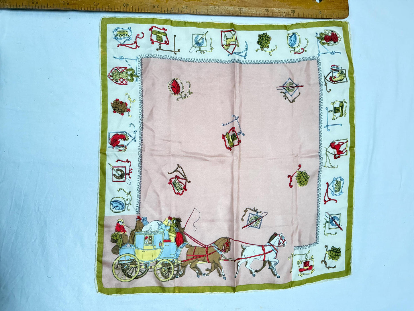 Dusty Pink Silk Equestrian Scarf — fabric close-up