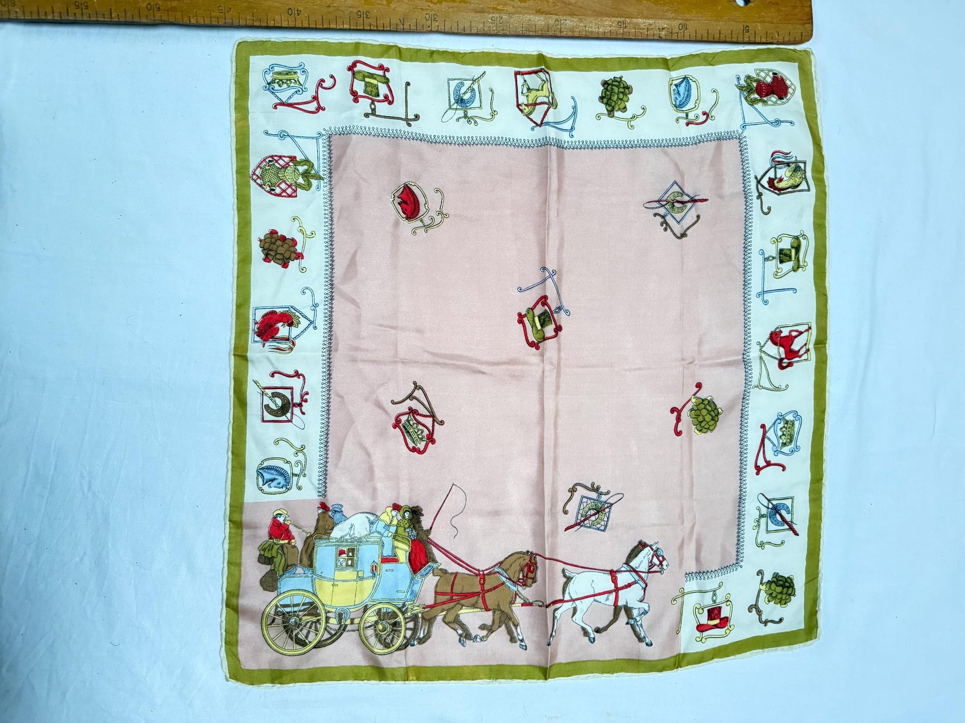 Dusty Pink Silk Equestrian Scarf — fabric close-up