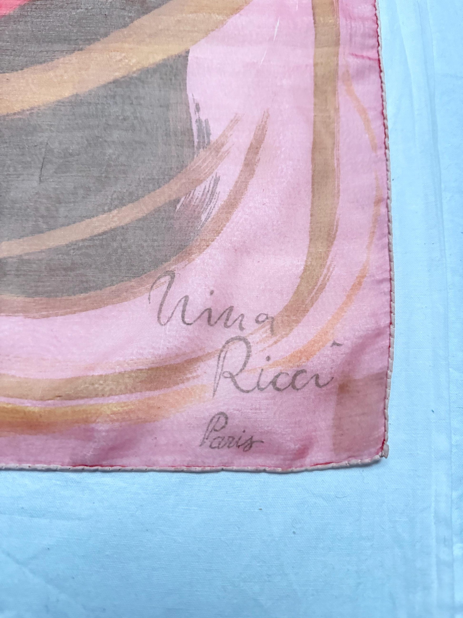 Blush Pink Silk Scarf With Abstract Design — back view