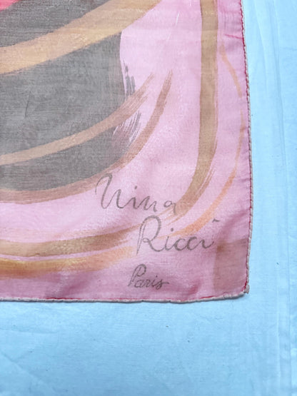 Blush Pink Silk Scarf With Abstract Design — back view