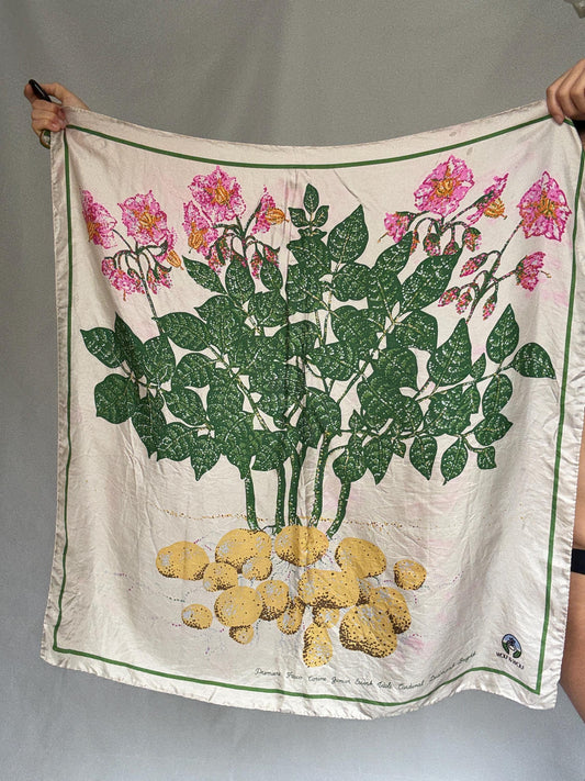 Vintage Floral Silk Scarf with Handsewn Edges — detail