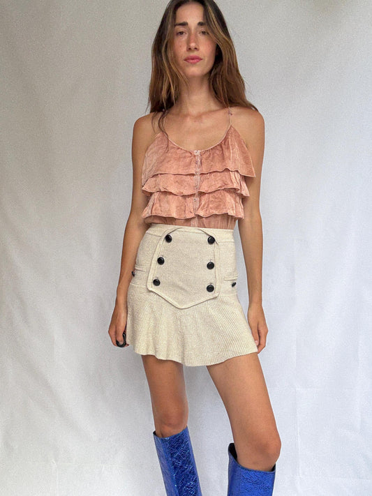 Dusty Pink Ruffle Camisole in Cotton Silk Blend