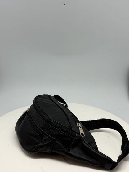 Vintage Black Leather Fanny Pack — back view