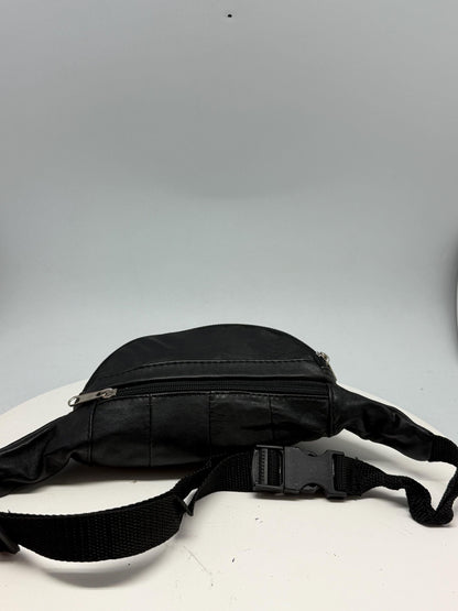 Vintage Black Leather Fanny Pack — fabric close-up