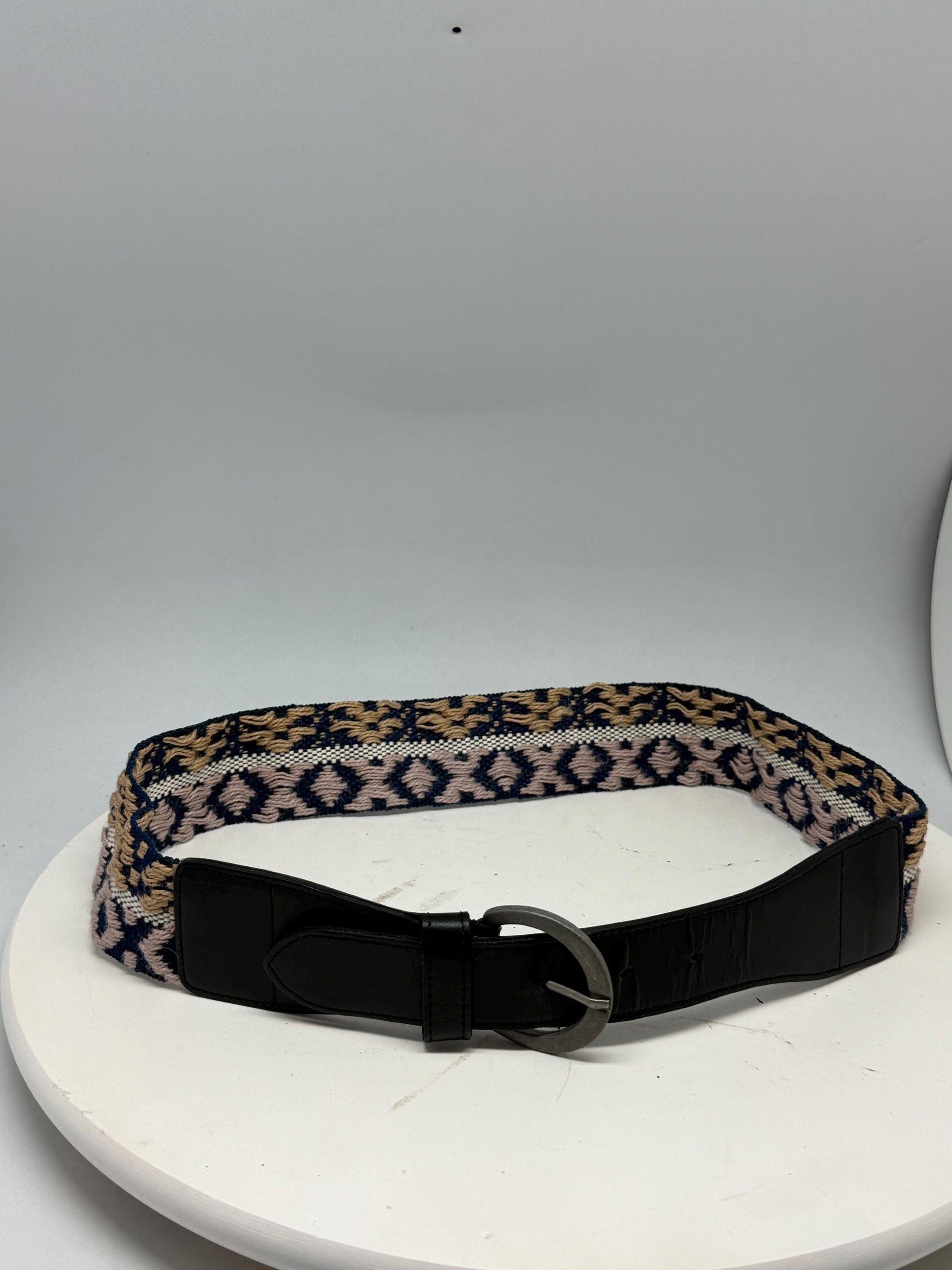 Boho Woven Fabric Belt In Blue Beige — detail