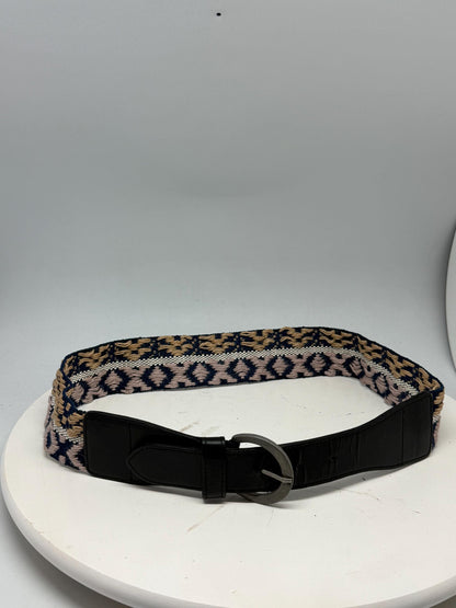 Boho Woven Fabric Belt In Blue Beige — detail