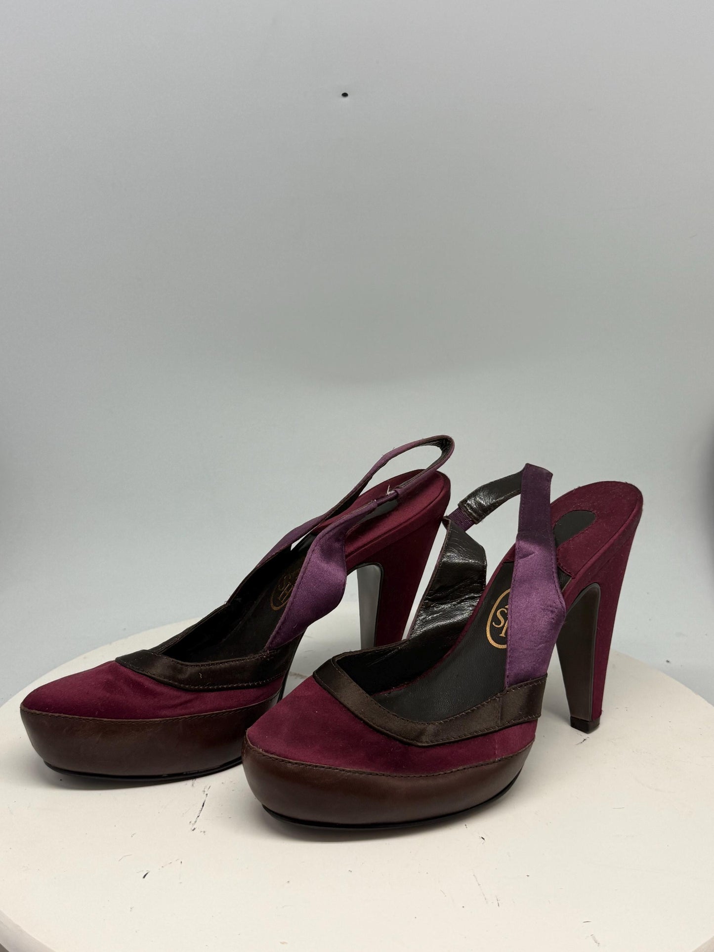 Burgundy Purple Luxury Heels — fabric close-up