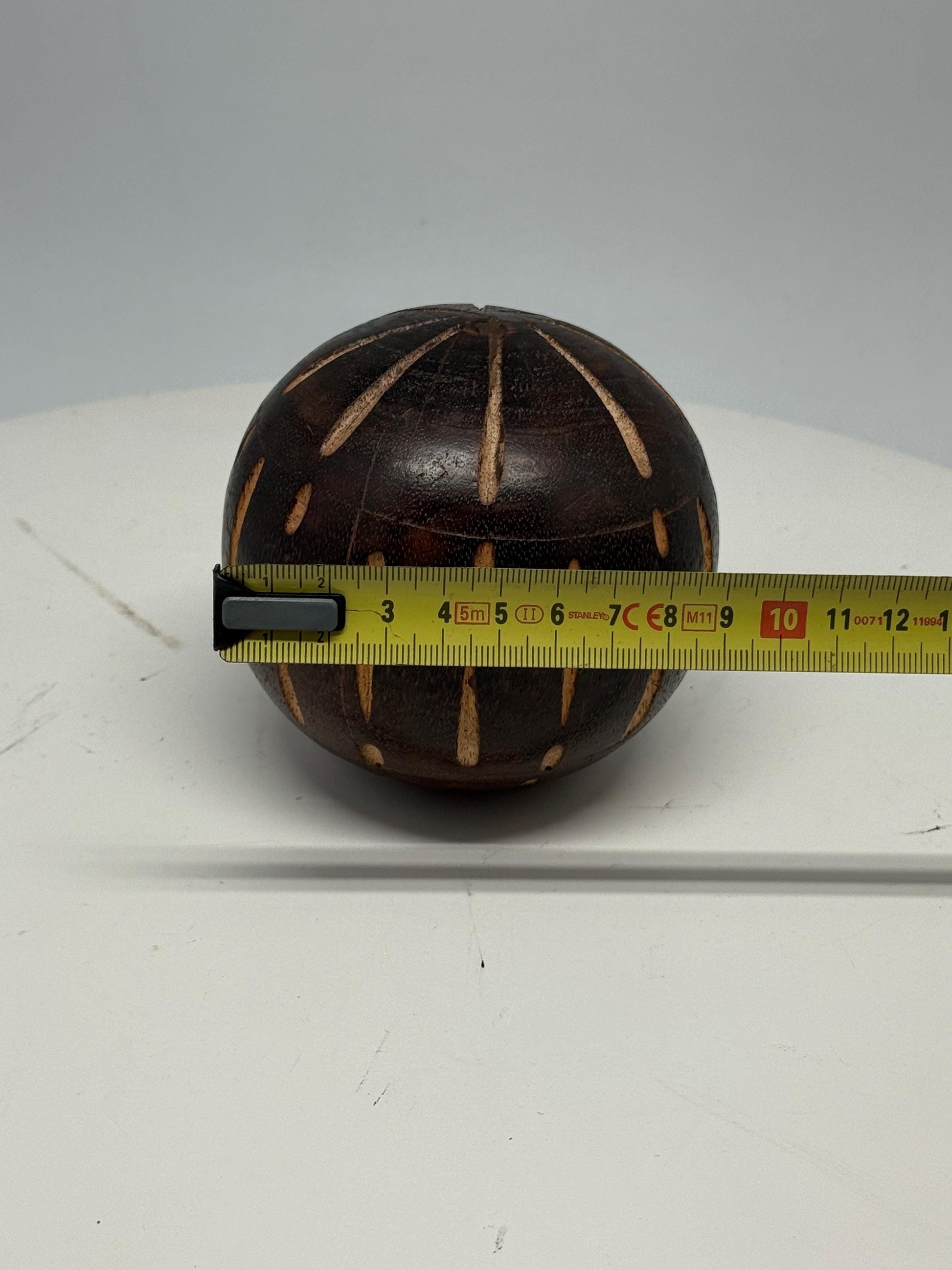 Vintage 70s Hand-Carved Wooden Ball — back view