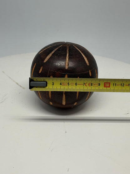 Vintage 70s Hand-Carved Wooden Ball — back view
