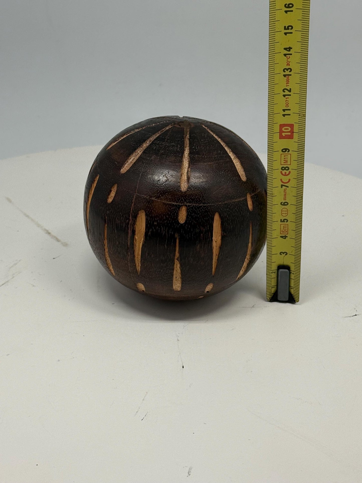 Vintage 70s Hand-Carved Wooden Ball — detail